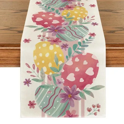 Produktbild von Tischläufer Ostern Ostereier Blumen 33x183 cm Polyester Frühling Dekoration