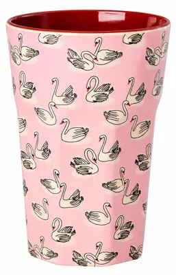 Produktbild von RICE großer Melaminbecher Swan Print rosa 400 ml Kinderbecher