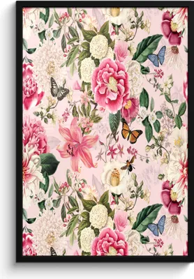 Produktbild von MuchoWow® MuchoWow® Gerahmtes Poster Blumen - Schmetterlinge - Hortensie 60x90 cm - Poster mit zchwarzem Bilderrahmen - Kunst