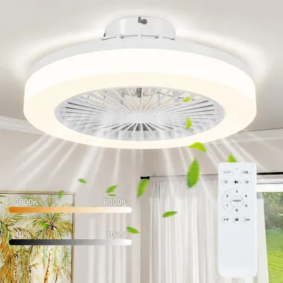 Produktbild von LED Deckenventilator mit Beleuchtung und Fernbedienung, 6 Stufen, Dimmbar, 3 Farbtemperaturen, Sommer & Winterbetrieb, Leiser DC Motor, Flach 46cm, We, KI-generiertes Bild