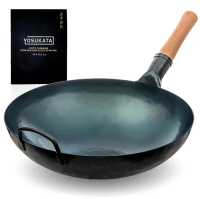 Kohlenstoffstahl-Wok 36 cm, runder Boden, blau