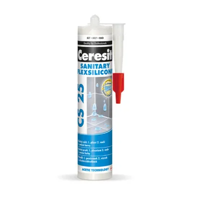 A tube of Ceresit Sanitary Flexsilicon sealant.