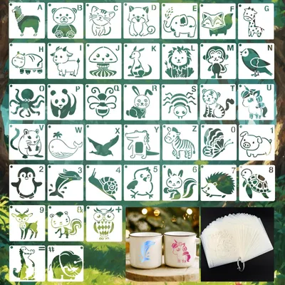 Produktbild von 40 Tier-Schablonen, wiederverwendbare Vorlagen für Kinder, 7,5 x 7,5 cm
