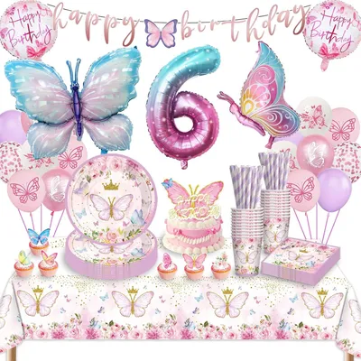 Immagine prodotto di Set di stoviglie per feste per bambine, 16 pezzi, decorazioni per compleanni, ideali per feste di compleanno