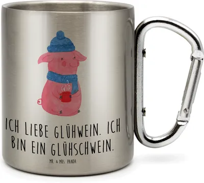 Produktbild von Mr. & Mrs. Panda Thermobecher Schwein Glühwein - Transparent - Geschenk, Punsch, Glühschwein, Isolierbecher, Weihnachtsmarkt, wandertasse, Trinkbecher Edelstahl, Teetasse