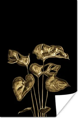 Produktbild von MuchoWow® Poster Blätter - Herz - Gold 80x120 cm - Papierdruck