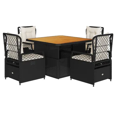 Produktbild von vidaXL 5-tlg. Garten-Essgruppe mit Kissen Schwarz Poly Rattan