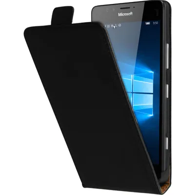 Produktbild von PhoneNatic Kunst-Lederhülle kompatibel mit Microsoft Lumia 950 - Flip-Case schwarz + 2 Schutzfolien