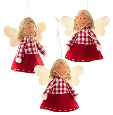 Produktbild von 3 Engel Schutzengel Anhänger rot weiß - Baumschmuck Weihnachten 8 cm