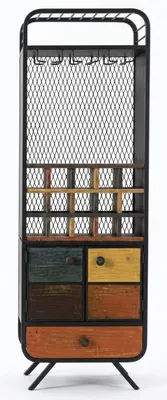 Obrázek produktu pro Vintage barová skříňka, regál na víno, kov, dřevo, loftový styl, industriální, retro, regál