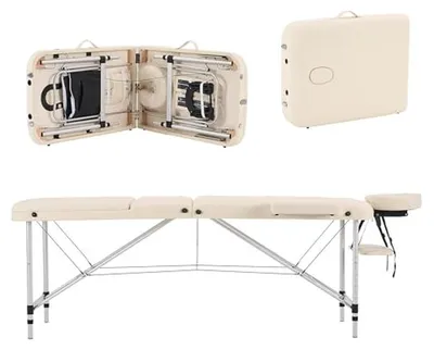 Image de Table de massage professionnelle - Lit de massage pliable - Pour soins esthétiques - Réglable en 3 zones - 186 x 60 cm - Beige