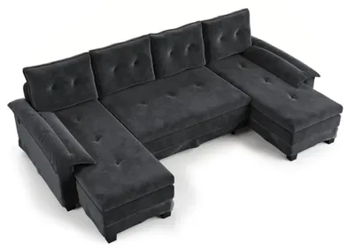 Obrázek produktu pro Modulární pohovka - Rohová rozkládací pohovka ve tvaru U - Rozkládací lůžko - Materiál: chenille - Odnímatelné područky - Moderní design - Barva: šedá