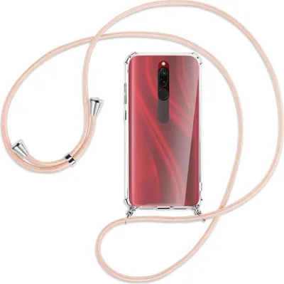 Produktbild von Handykette Backcover-Schutzhülle mit Band (Metall silberfarben) für Xiaomi Redmi 8 - rose peach