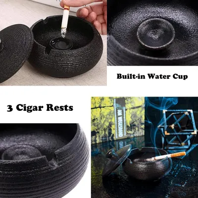 Imagen del producto de Cenicero cenicero con tapa - Cerámica - 500 ml - Negro - Para interior y exterior