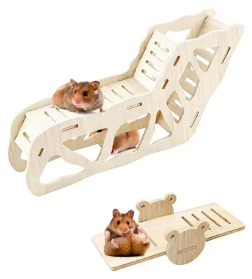 Produktbild von Hamsterhaus mit Kletterleiter und Tunnel für Rennmäuse, Holzspielzeug für Hamster, Wippe, Zubehör für Meerschweinchen und Zwerghamster