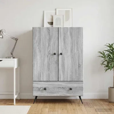 Image de vidaXL Meuble de rangement latéral, Sonoma-gris, 66 x 34,5 x 95 cm, fabriqué en panneaux de particules