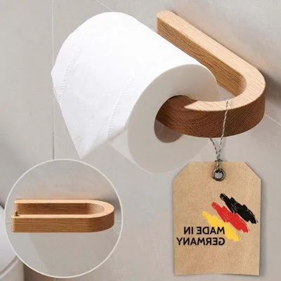 Image de Porte-rouleau en bois sans perçage - Support autocollant pour rouleau en bois ou en faïence