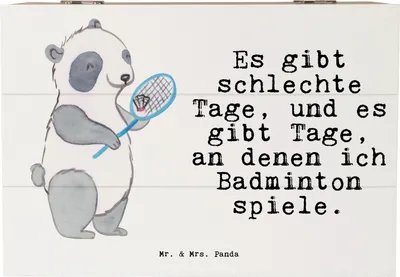 Produktbild von Mr. & Mrs. Panda Holzbox Panda Badminton  22 x 15 cm - Weiß - Geschenk, fotobox, Holztruhe, Aufbewahrungskiste, truhe mit deckel, Schatzkiste, holzschatulle, spielen