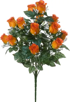 Produktbild von Kunstliche Blumen Straus Rosen/Pflasterblume - orange - 56 cm - Blumenarrangement - Blattgrun