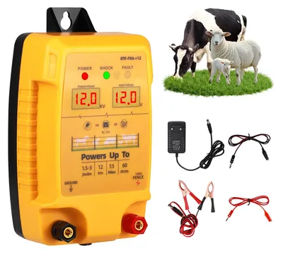 Produktbild von Weidezaungerät - Elektrozaun 12 km - 1,5–3 Joule - 12 V - LCD Display - Für Rinder Pferde Schafe - Gelb