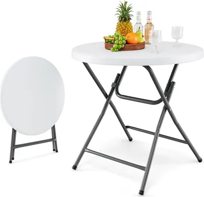 Immagine prodotto di Tavolo da campeggio KOMFOTTEU, pieghevole, in HDPE, tavolo rotondo, φ81 cm, portata 75 kg, tavolo da picnic, per interni ed esterni, altezza 73,5 cm, per giardino, barbecue, feste, bianco