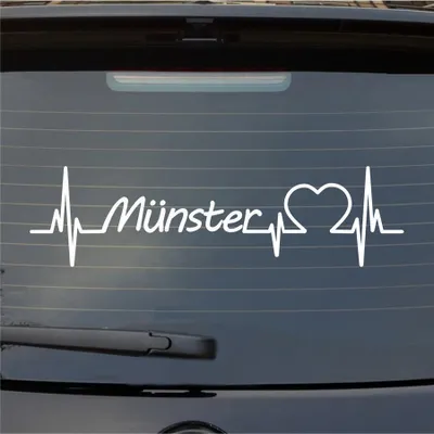 Produktbild von Heckscheibenaufkleber Münster Herzschlag Puls Stadt Liebe 55x15 cm Weiss Matt Auto Aufkleber Sticker