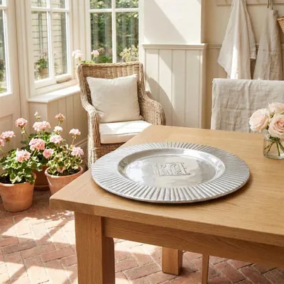 Produktbild von Tablett aus Aluminium, XL, Rund, Strukturiert, Auslage, Deko