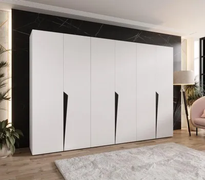Obrázek produktu pro Velká šatní skříň 300 cm SORAYA 1 - bílá / černé úchyty