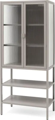Produktbild von osoltus Vitrine Schrank Riffelglas Stahl Warm Grey Industrial 60 x 35 x 146 cm