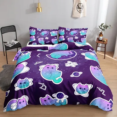 Produktbild von Bettwäsche-Set Farbverlaufskatze 200x200cm 2x 80x80cm Mikrofaser 3-teilig