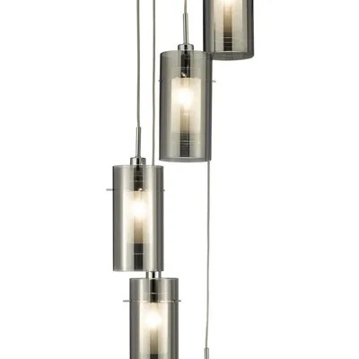 Produktbild von Zeitgenössischer Kronleuchter Duo 2 Stahl Silber Chrom 5 Lichter E14