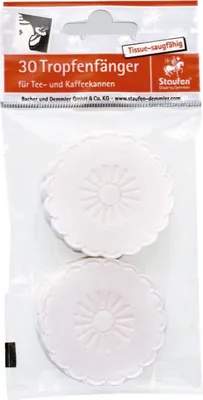 Zdjęcie produktu dla Staufen 800500 Papierowy łapacz kropel, chłonny, Ø 5 cm, biały (opakowanie 30 szt.)
