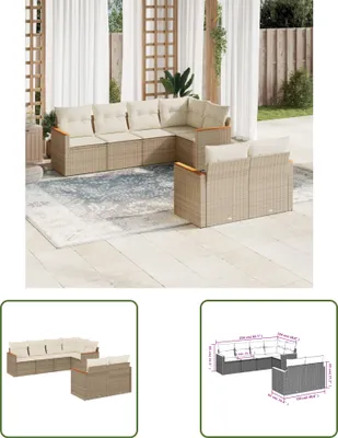Produktbild von The Living Store 7-tlg. Garten-Sofagarnitur mit Kissen Beige Poly Rattan