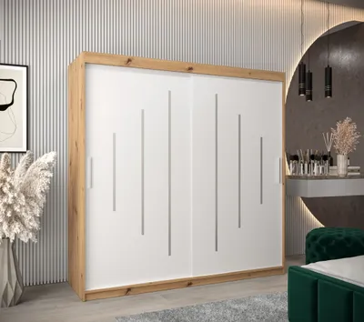 Obrázek produktu pro Šatní skříň ERIKA - šířka 200 cm, dub artisan / bílá