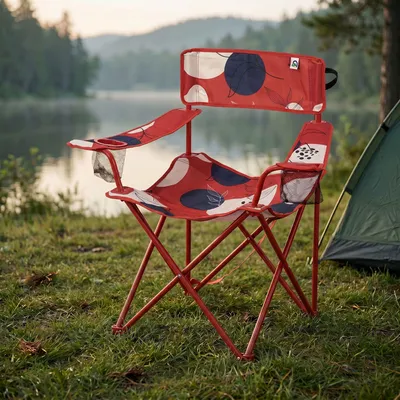 Image de Evila Originals, ensemble de chaises de camping de haute qualité (2 pièces) - Rouge, noir, blanc | 100% tissu