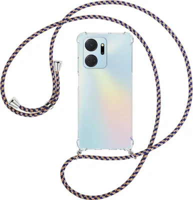 Produktbild von Handykette Backcover-Schutzhülle mit Band (Metall silberfarben) für Honor X7a (6.75'') - blau+beige