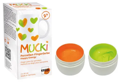 Obrázek produktu pro Prstové barvy na porcelán "MUCKI Happy energy", sada, 2 x 50 ml, KREUL
