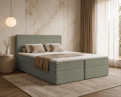Produktbild von Bett Boxspringbett NESO ohne Topper mit Bettkästen - Doppelbett, Stauraum, Schlafzimmer, Polsterbett, Bettgestell (200x200, Olive - Tilia 37)