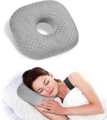 Produktbild von Piercingkissen - Grau - Ohrkissen mit Loch - Donut-Kissen für Seitenschläfer - Ringkissen für Ohrpiercings - Für bequemes Schlafen in jeder Position