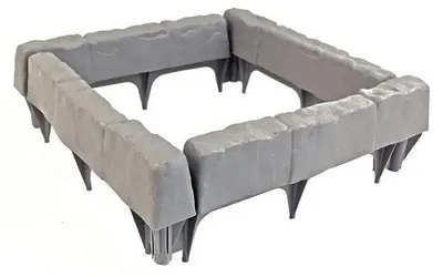 Image de Bordure de parterre aspect pierre - Clôture de pelouse pour jardin, 4 pièces - Clôture à emboîter avec piquets - Bordure décorative pour parterres et pelouses, pour l'extérieur - Gris clair