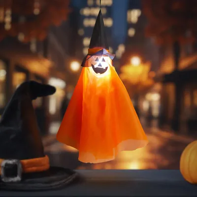 Obrázok produktu pre Halloweenová osvetlená dekorácia - tekvica - zavesiteľná - RGB LED - 70 x 50 cm