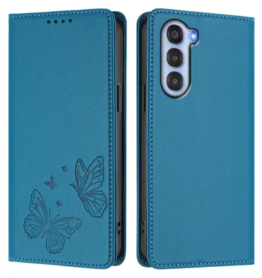 Produktbild von Lederhülle für ZTE Nubia S, Schmetterling Prägung Leder Brieftasche Schutzhülle mit Ständer Blau