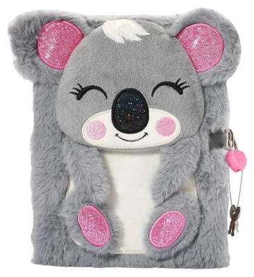 Image de Journal intime avec serrure et clés, carnet de notes en peluche pour enfants, 160 pages, motif koala