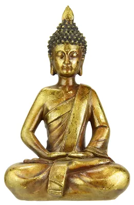 Sitzende Buddha-Figur, 25 cm, gold, Polyharz, Feng-Shui-Deko