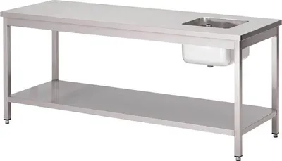 Obrázek produktu pro Pracovní stůl Gastro M s dřezem vpravo a policí 1600x700x850mm