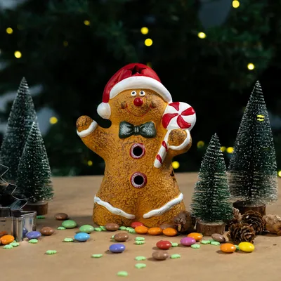 Produktbild von Keramik LED-Figur Lebkuchenmann 13 x 17cm Weihnachtsdeko Tisch-Deko Dekofigur