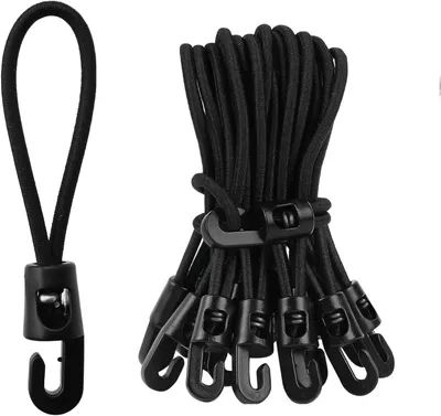 Imagen del producto de Cuerda elástica para toldos con gancho, 10 cm, paquete de 25 unidades, para tiendas de campaña