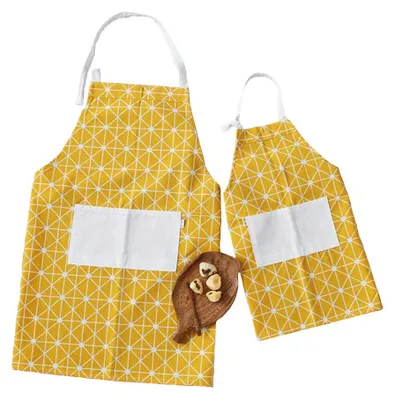 2er Set Eltern-Kind-Schürze, Baumwolle/Leinen, gelb, mit Tasche