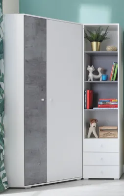 Produktbild von Jugendzimmer Set 2-teilig SEATTLE-133 mit Eckkleiderschrank in Beton und weiß
