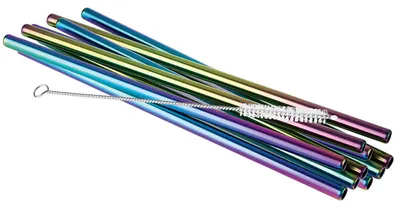 Trinkhalme, Regenbogen, 11-teilig, 21,5 cm, Edelstahl